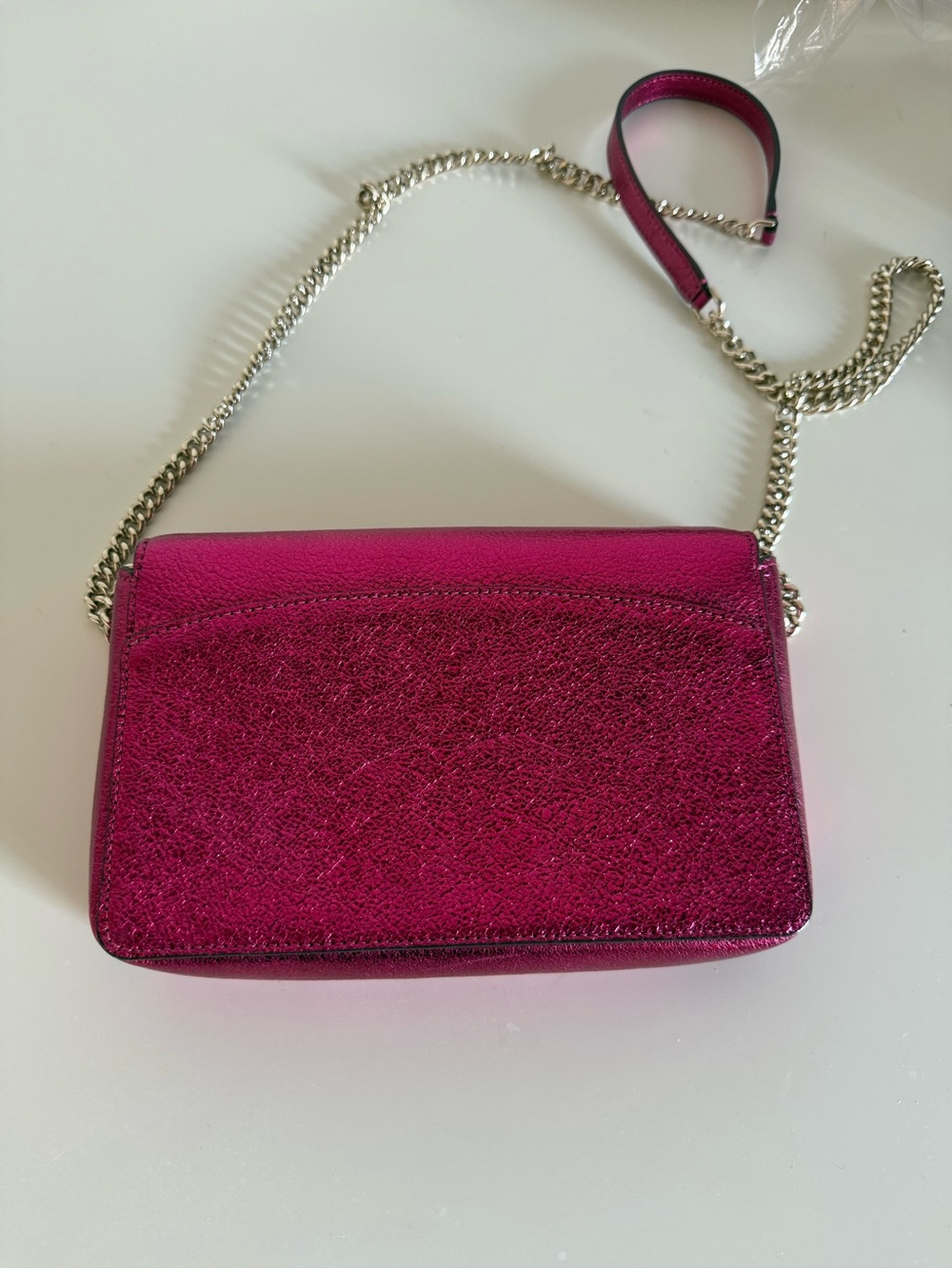 kate spade Fuchsia Metallic Leather Crossbody with Silver Chain - Picture 2 of 3